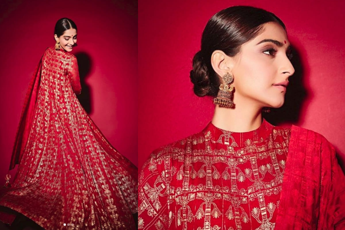 sonam kapoor most beautiful look in masaba gupta red anarkali