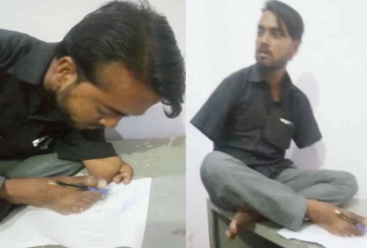 Divyang bsc student writes exam with his feet in firozabad