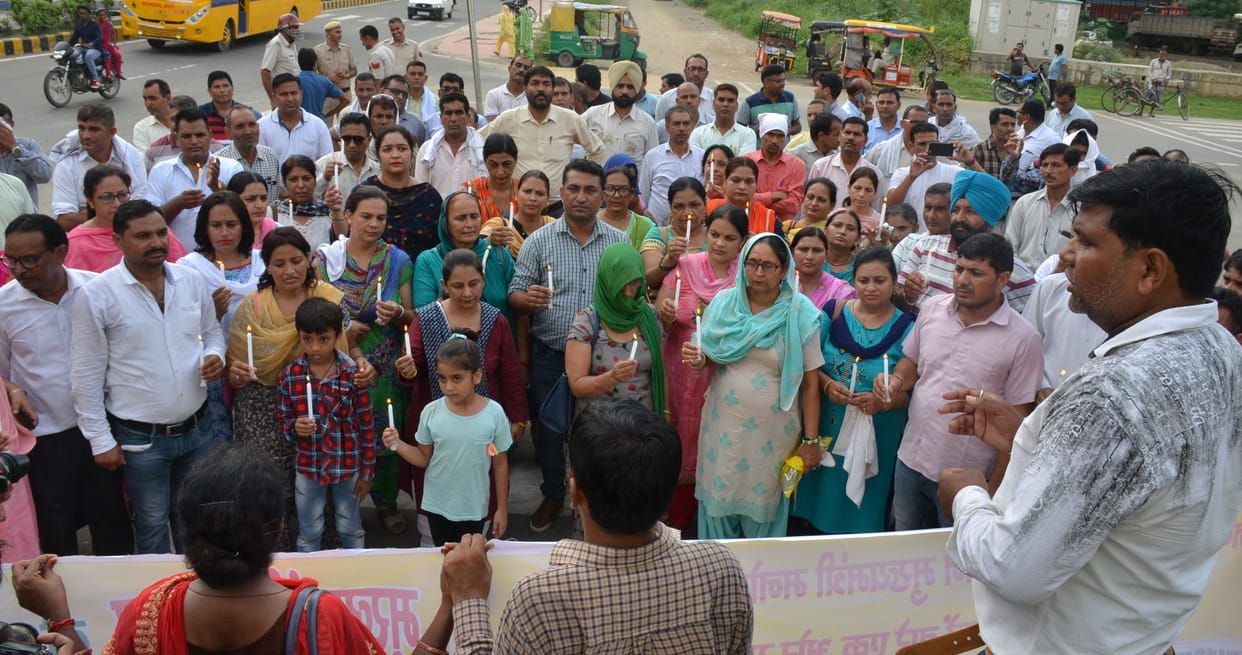teacher protest in karnal