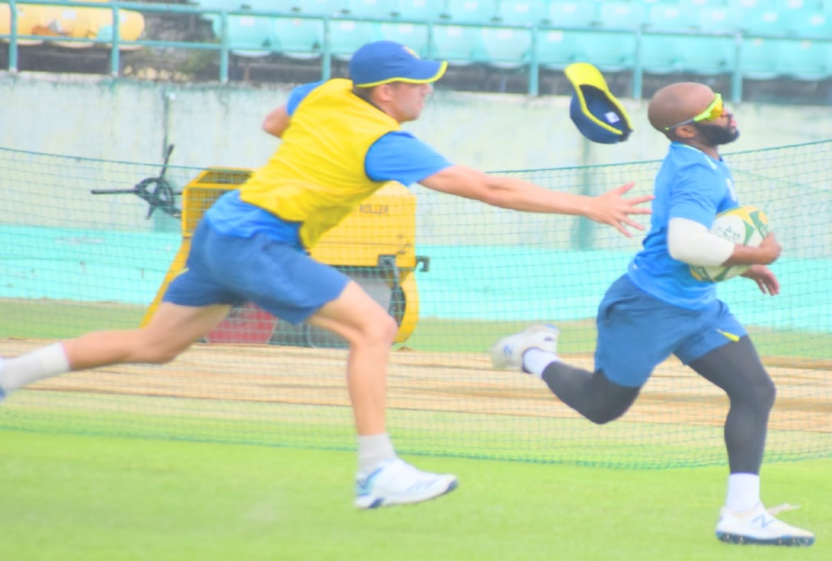 Players of South African team practicing in Dharamshala for t20 match with india