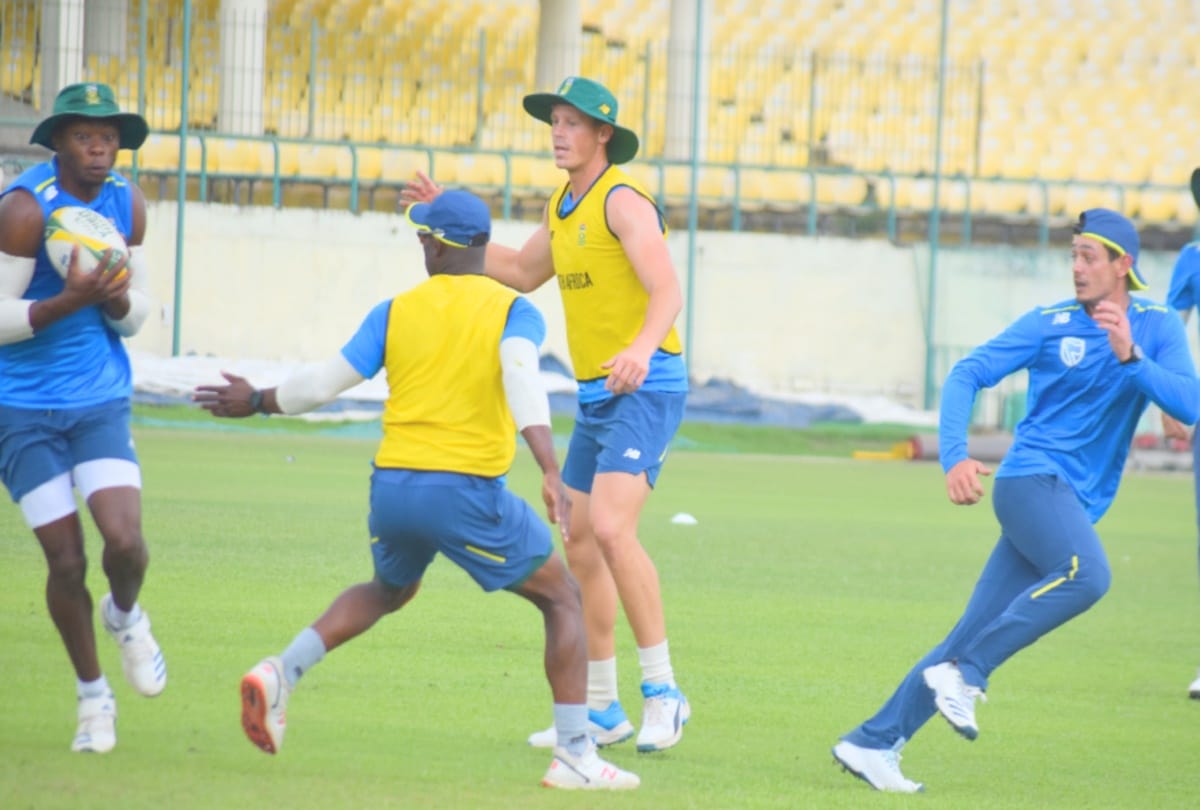 Players of South African team practicing in Dharamshala for t20 match with india