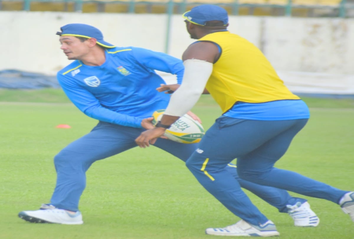 Players of South African team practicing in Dharamshala for t20 match with india