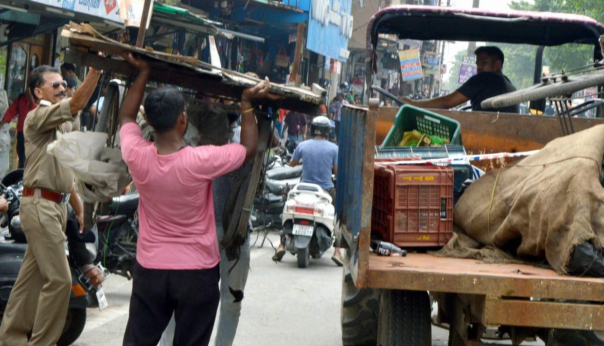 Police launched a campaign against encroachment in the main market