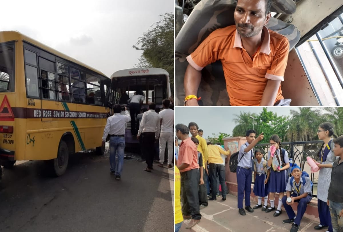 high speed city bus coming from wrong direction hit school bus, 13 children injured