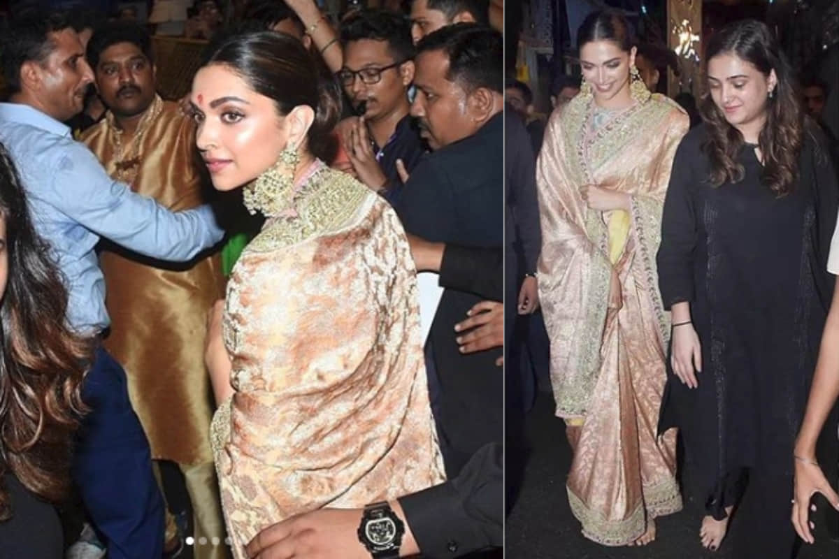 deepika padukone looks beautiful in traditional saree for ganesh darshan lalbaug