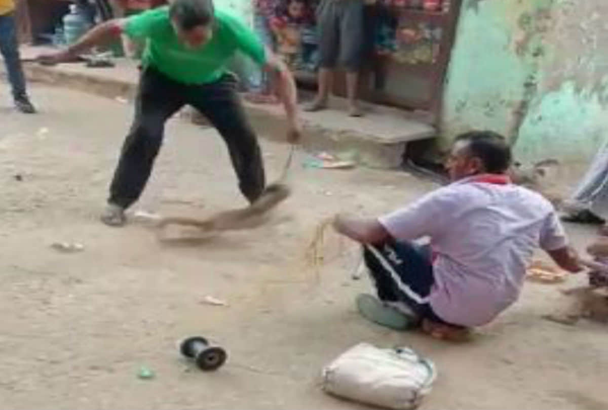 drunken man broken legs of monkey in mathura