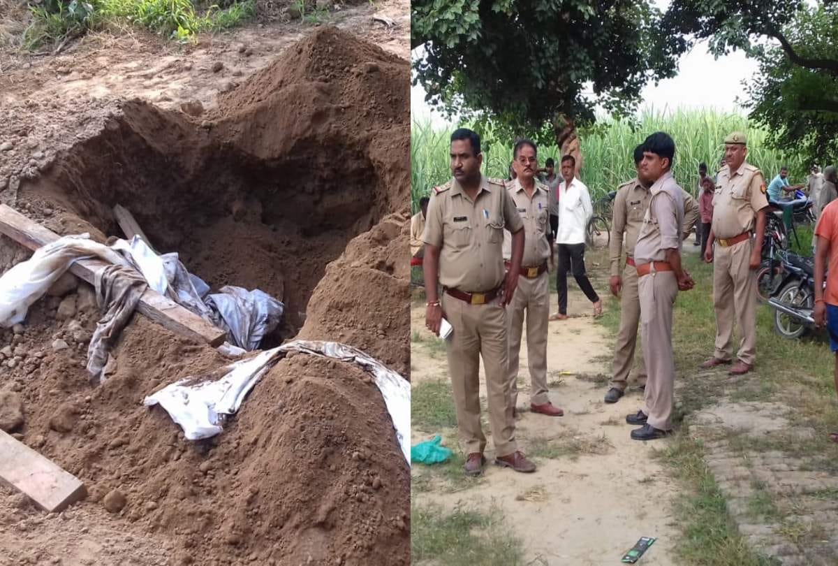 hapur woman dead body found outside grave after one week one leg and hand cut police force on spot