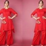 sonam kapoor wear red kurta by gulabo the zoya factor film promotion