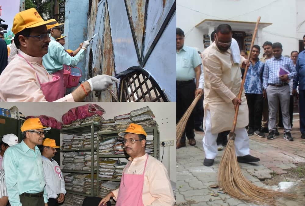 Ministers participate in cleanliness campaign in Lucknow.