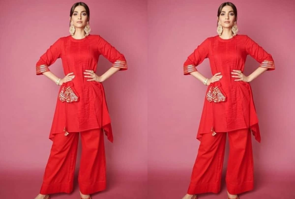 sonam kapoor wear red kurta by gulabo the zoya factor film promotion