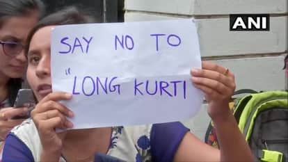 Students protest against new rule of wearing kurtis in Hyderabad