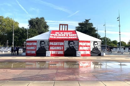 Posters highlighting Pashtun genocide in Pakistan put up in front of the United Nations in Geneva