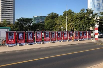 Posters highlighting Pashtun genocide in Pakistan put up in front of the United Nations in Geneva