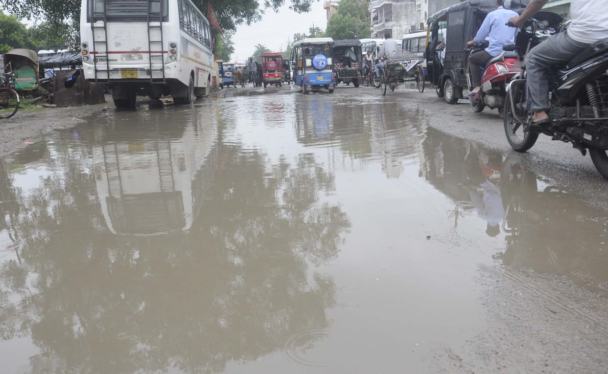 heavy rain in village, light rain in the city
