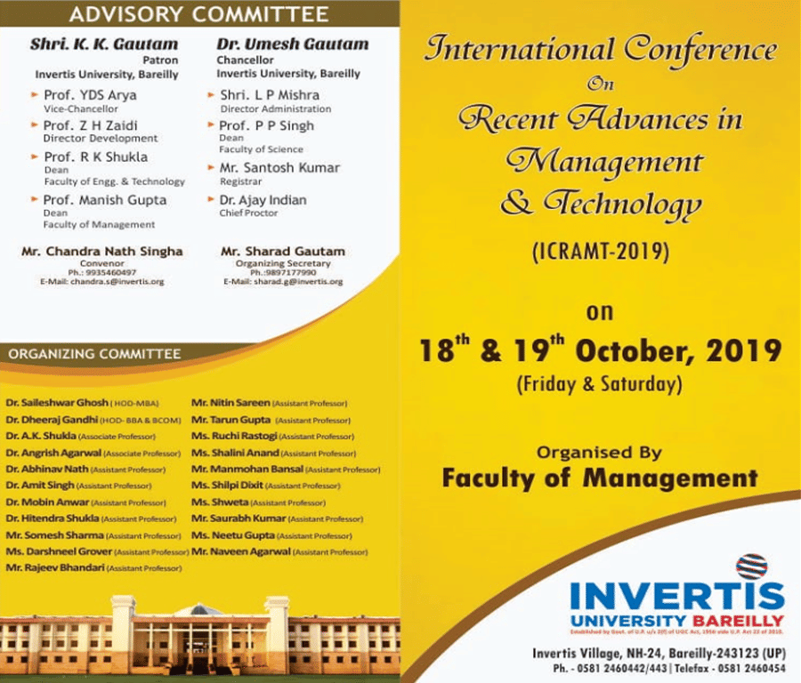 Invertis University International Conf recent advances in Technology, Management 