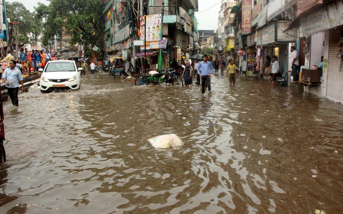 waterlogging sunken roads dilapidated house collapses due to heavy rain in varanasi