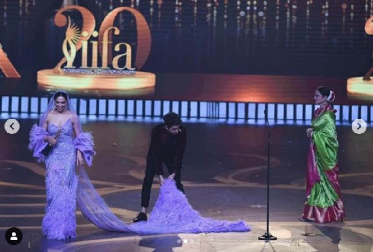 Iifa 2019 ranveer singh holds deepika padukone dress video viral