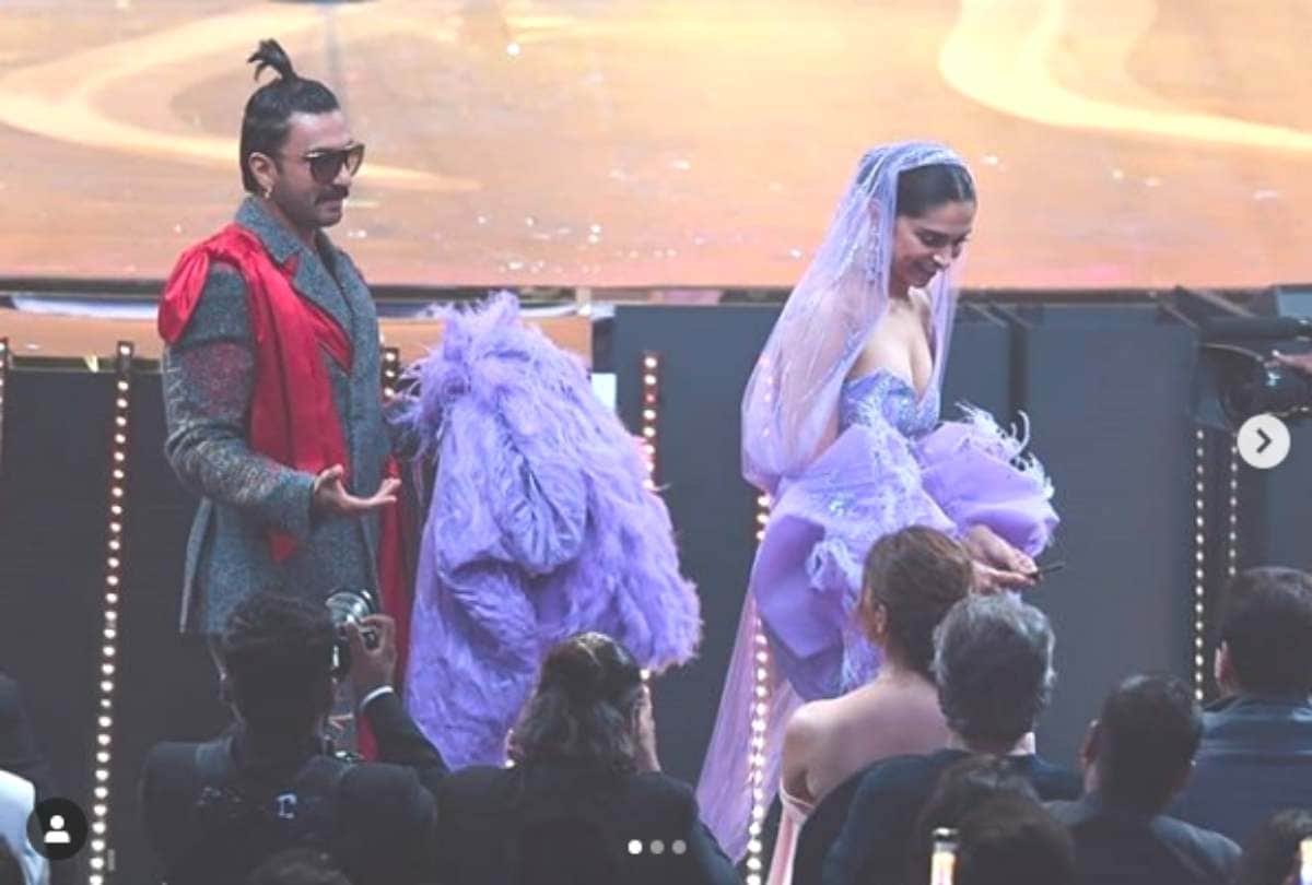 Iifa 2019 ranveer singh holds deepika padukone dress video viral