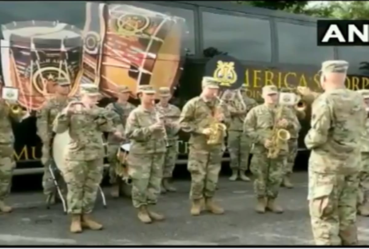 American Army band playing Indian National Anthem during the Exercise Yudh Abhyas 2019