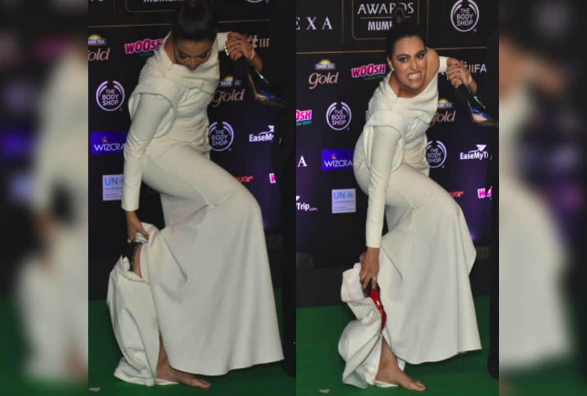 swara bhaskar takes off her heels on iifa award 2019