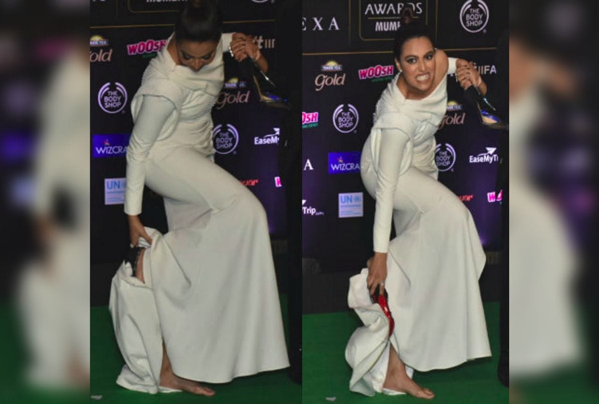 swara bhaskar takes off her heels on iifa award 2019