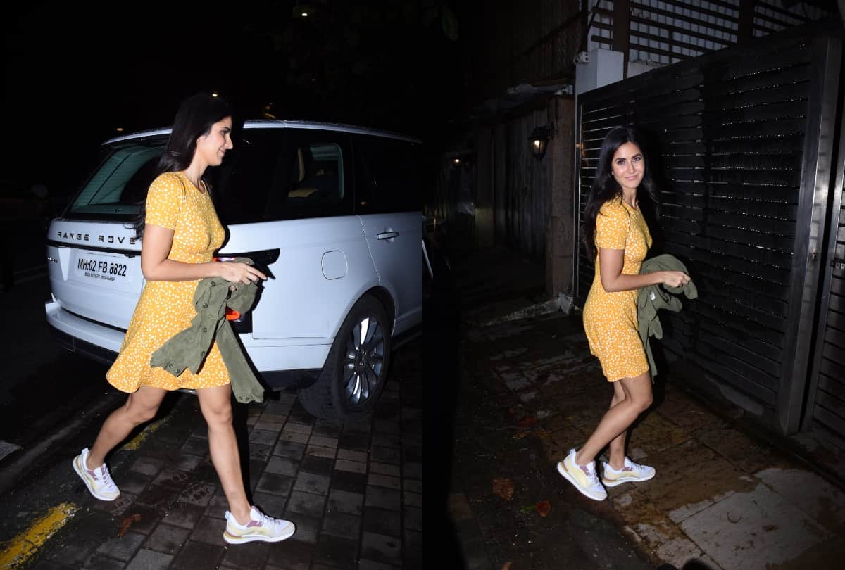 katrina kaif short yellow casual dress with sneakers spotted at zoya akhtar home