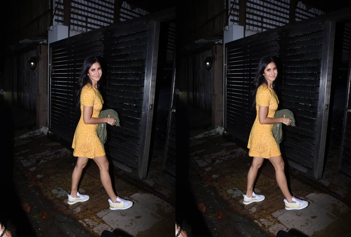 katrina kaif short yellow casual dress with sneakers spotted at zoya akhtar home
