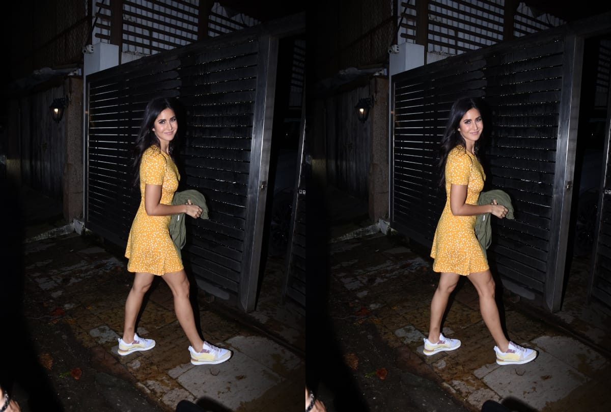 katrina kaif short yellow casual dress with sneakers spotted at zoya akhtar home