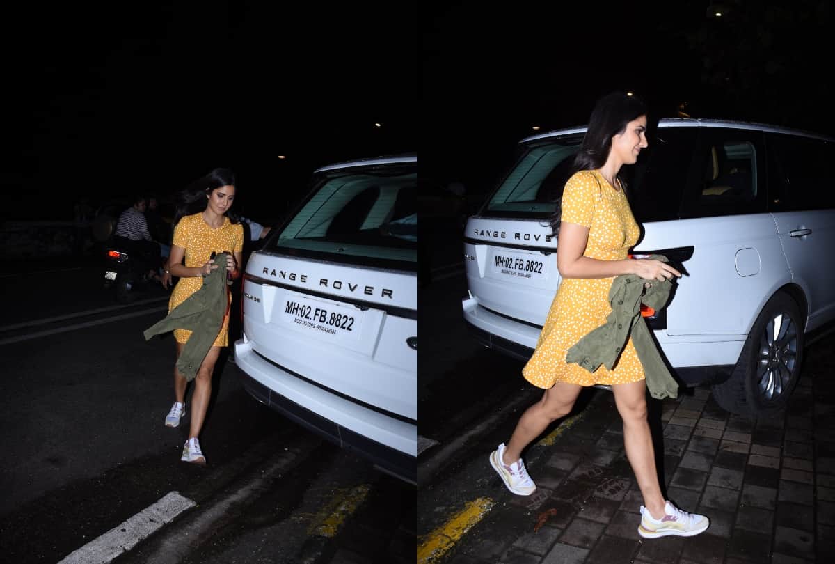 katrina kaif short yellow casual dress with sneakers spotted at zoya akhtar home