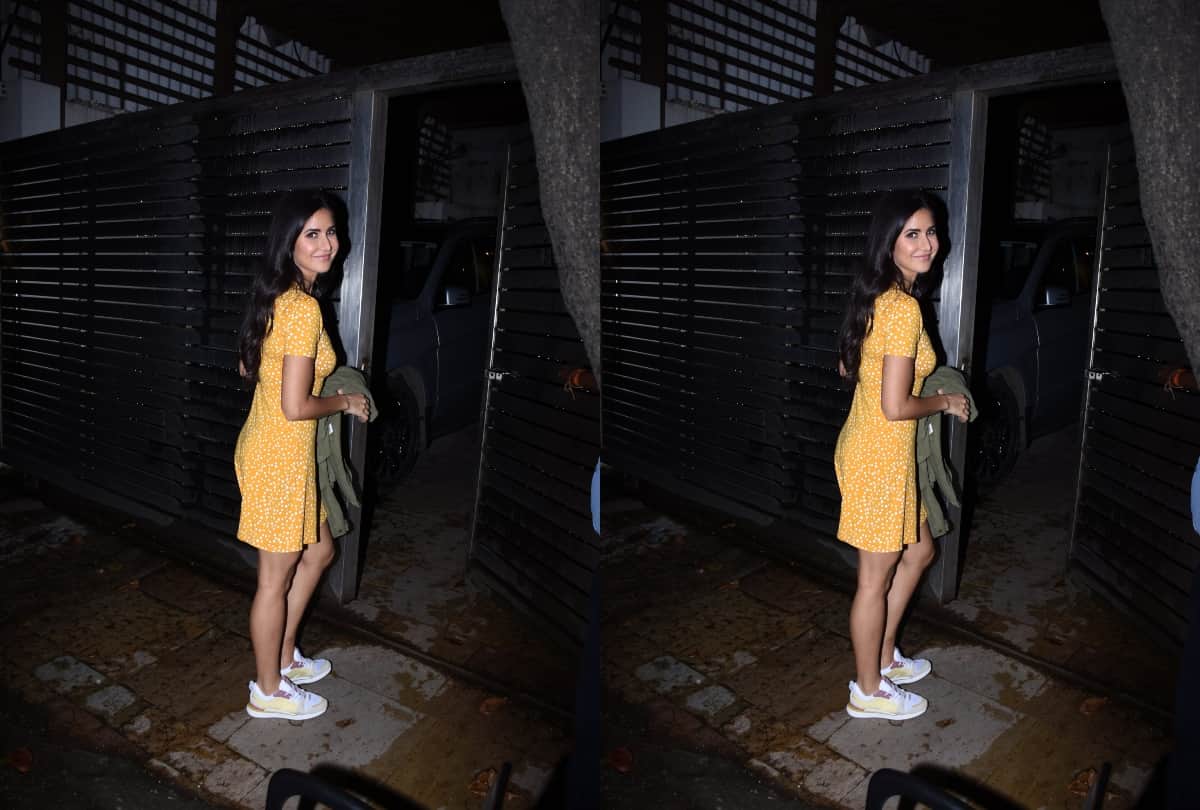 katrina kaif short yellow casual dress with sneakers spotted at zoya akhtar home