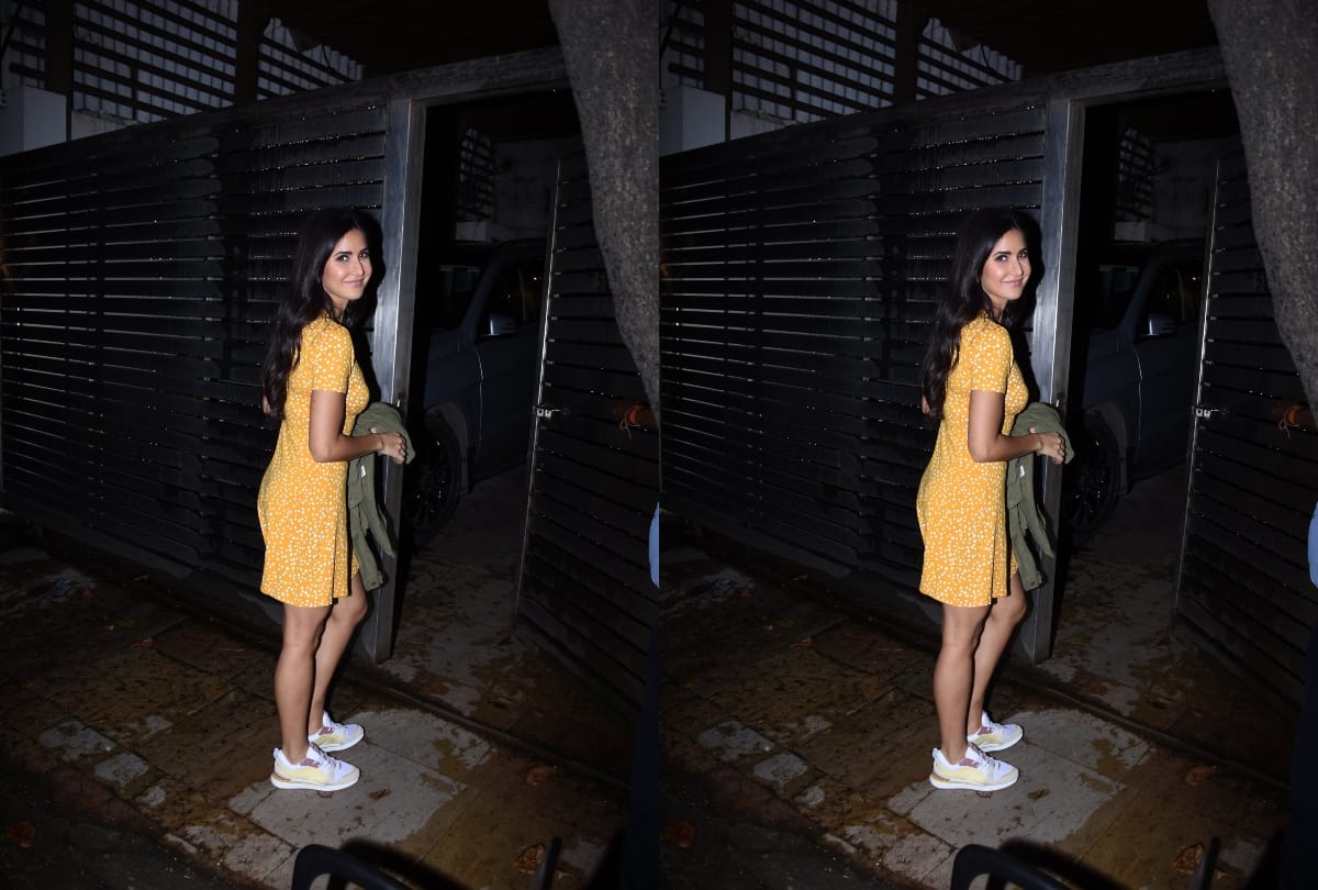 katrina kaif short yellow casual dress with sneakers spotted at zoya akhtar home