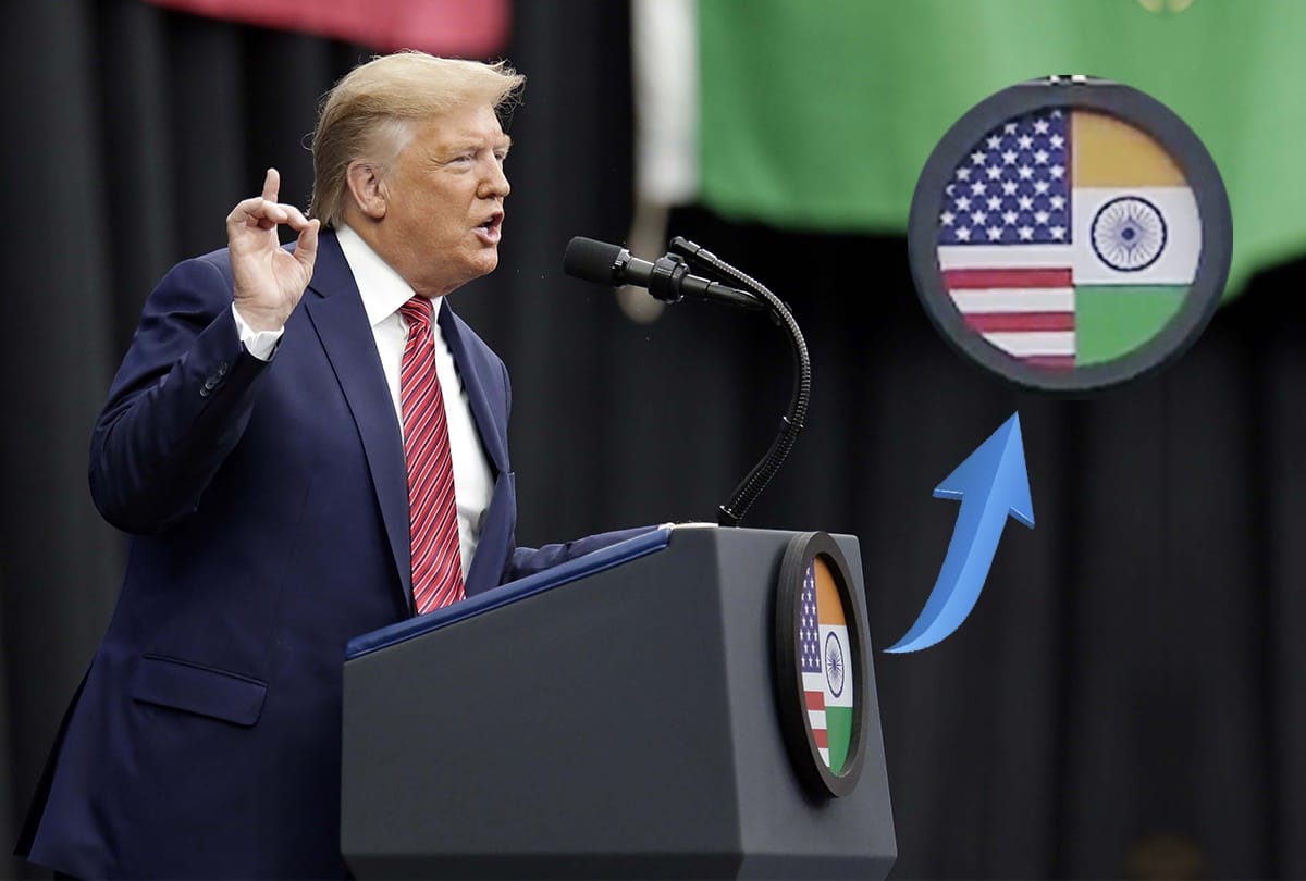 Howdy Modi Donald Trump gives speech with India US dosti flag replaces US seal