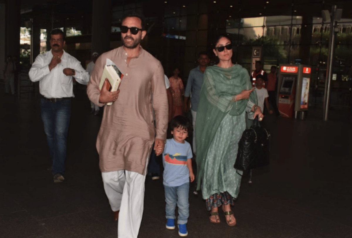 saif ali khan kareena kapoor and taimur spotted in mumbai airport