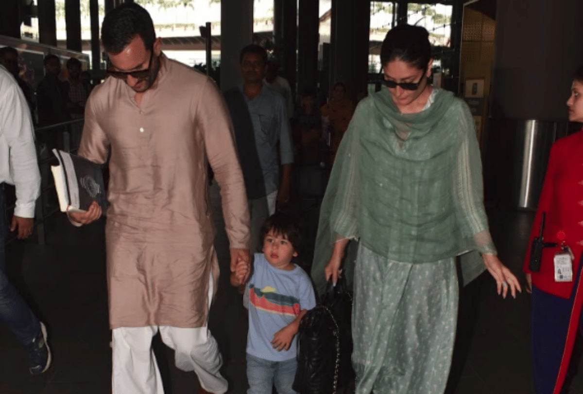 saif ali khan kareena kapoor and taimur spotted in mumbai airport