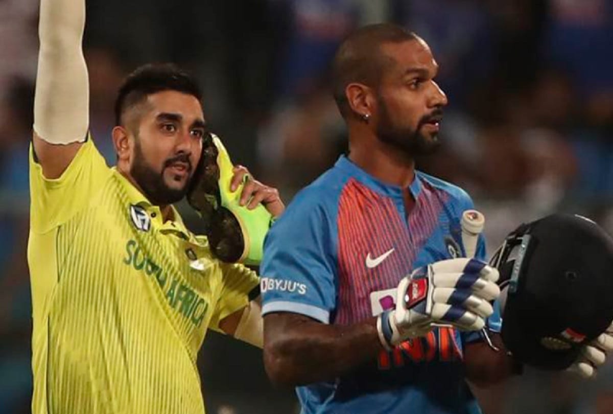 Tabrez shamsi celebrated dhawan wicket by calling from his shoes during ind vs sa 3rd t20
