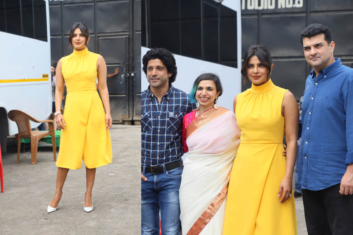 priyanka chopra look simple and sober during sky is pink promotion in India