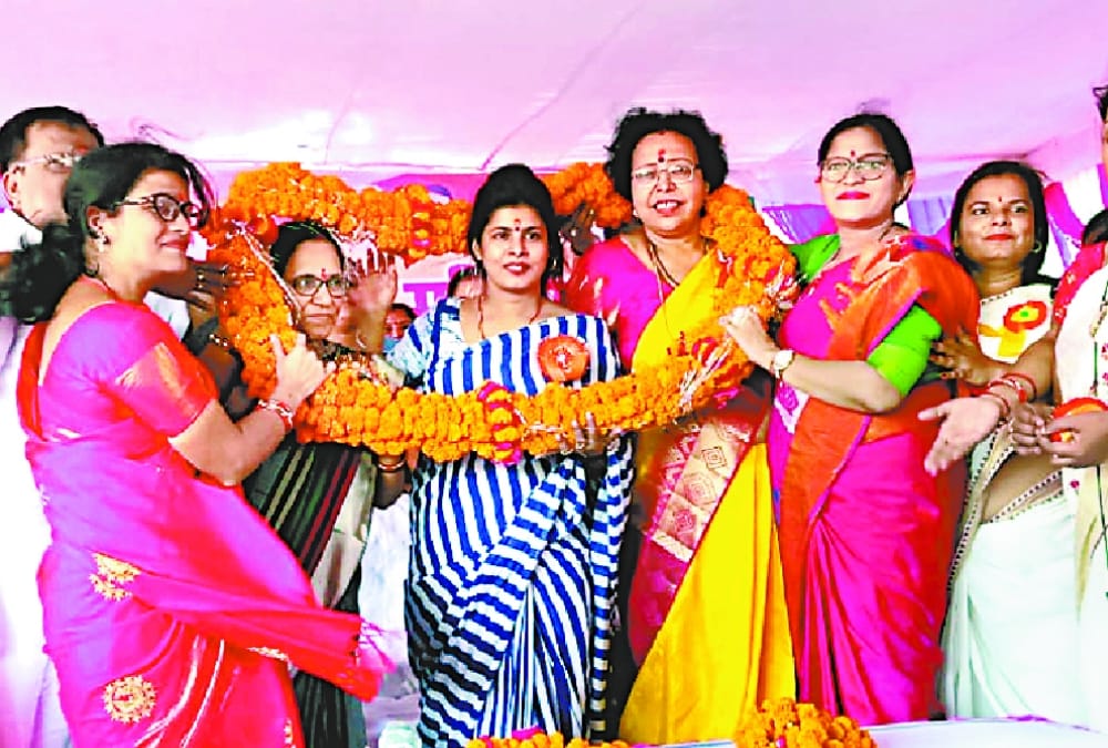 Minister of state Swati Singh address an assembly in Bahraich.