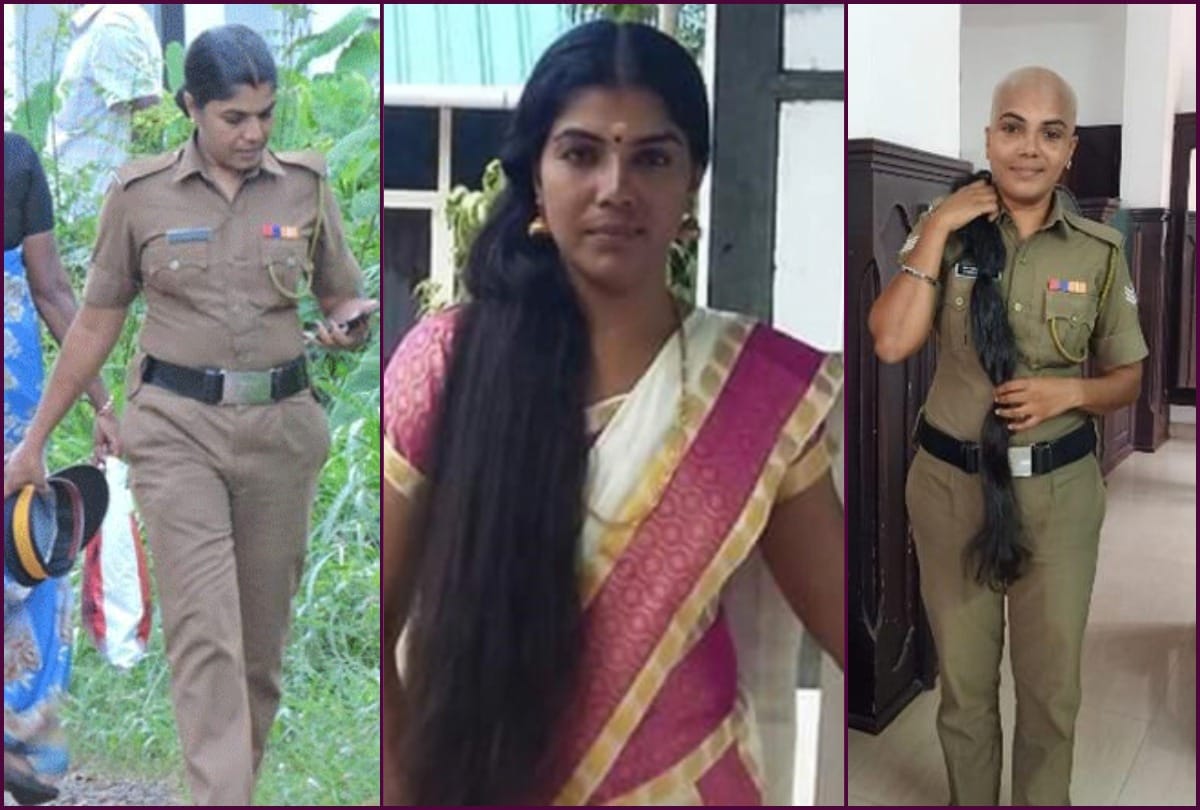 This woman police officer tonsures head for cancer patients in Kerala