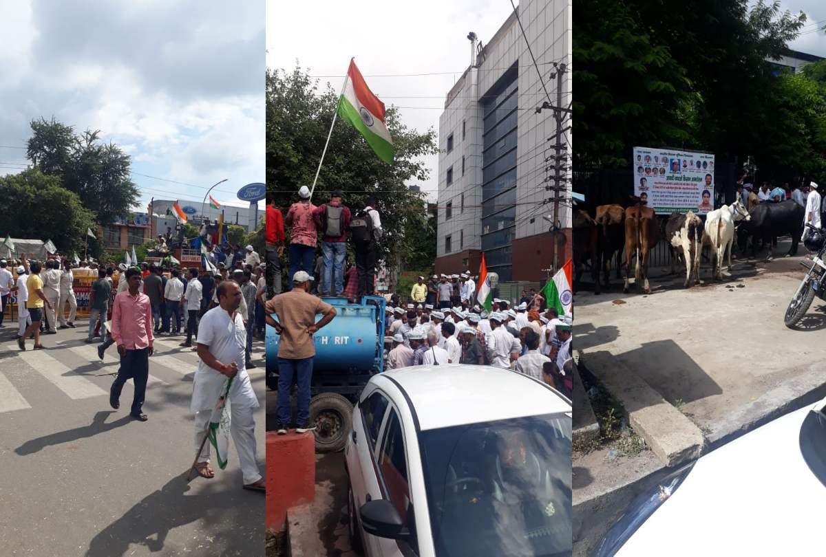 Under banner of bhartiya kisan union farmers more than 2 thousand protest outside noida authority
