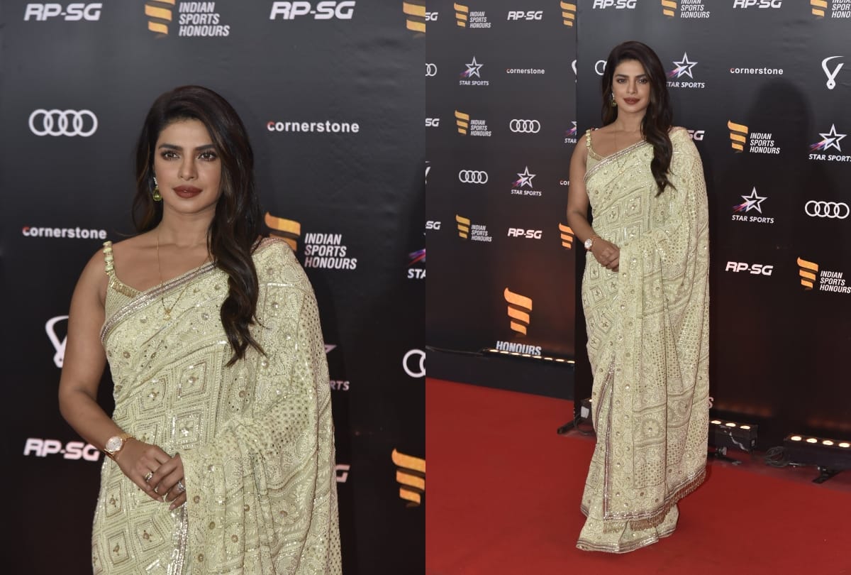 priyanka chopra seen in cream saree in indian sports honours