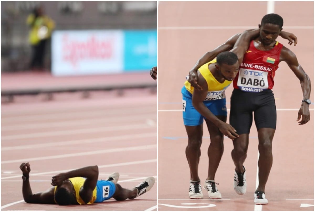 world championship Braima Dabo of Guinea Bissau wins heart helped injured Busby to complete race