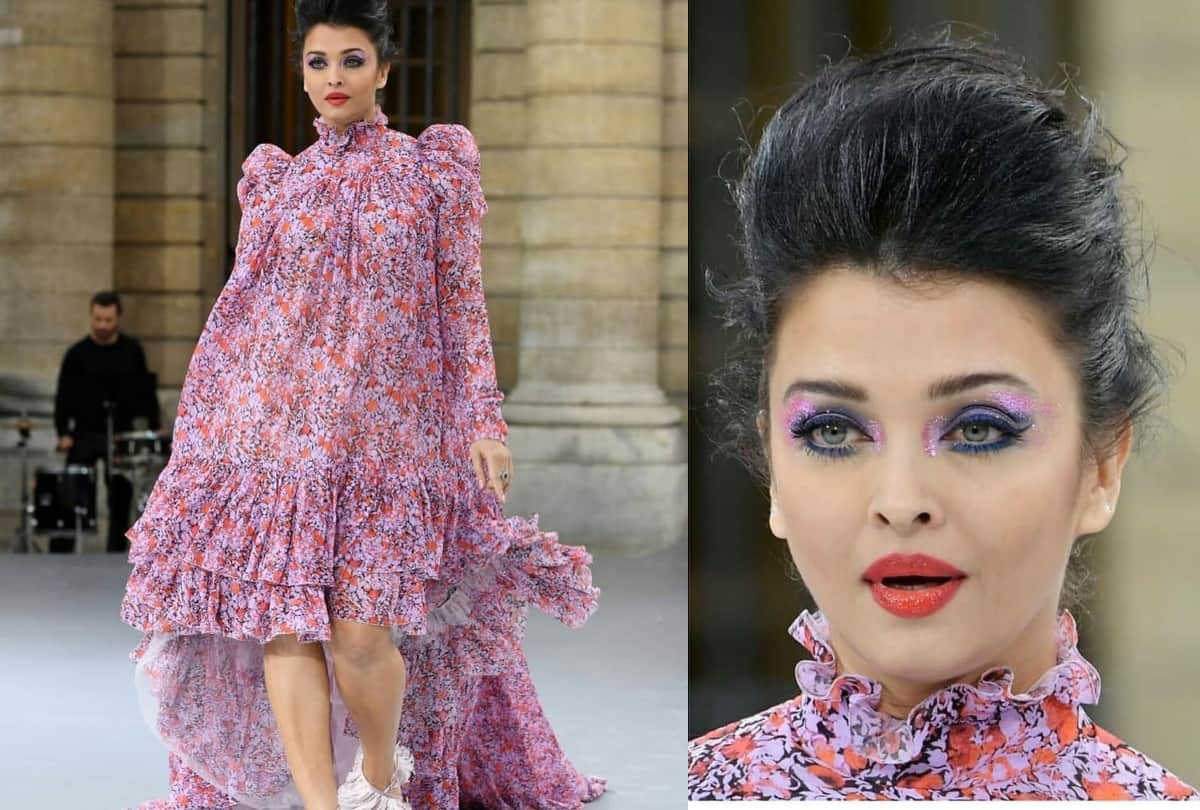 aishwarya rai paris fashion week 2019 purple floral dress