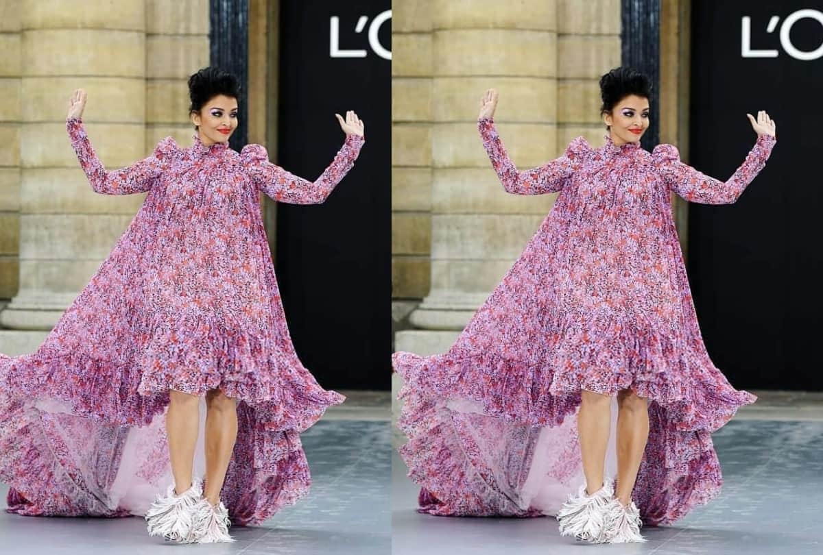 aishwarya rai paris fashion week 2019 purple floral dress