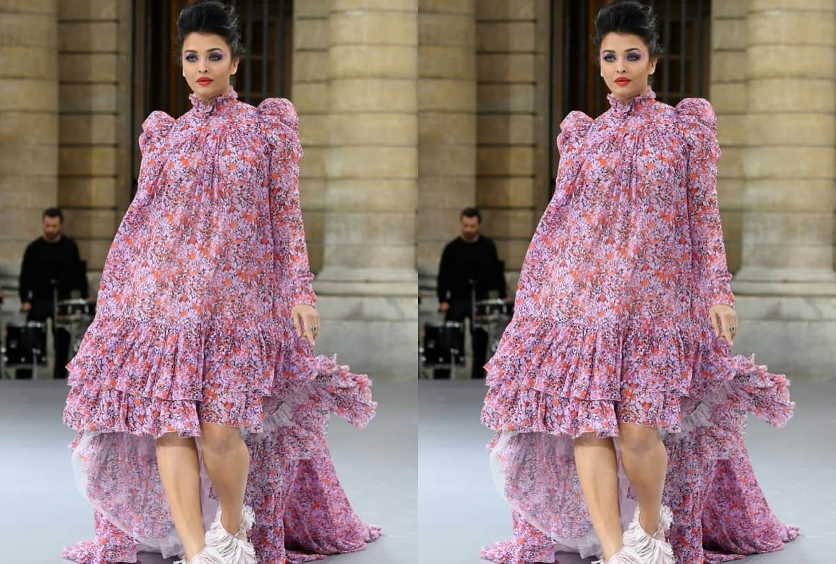 aishwarya rai paris fashion week 2019 purple floral dress
