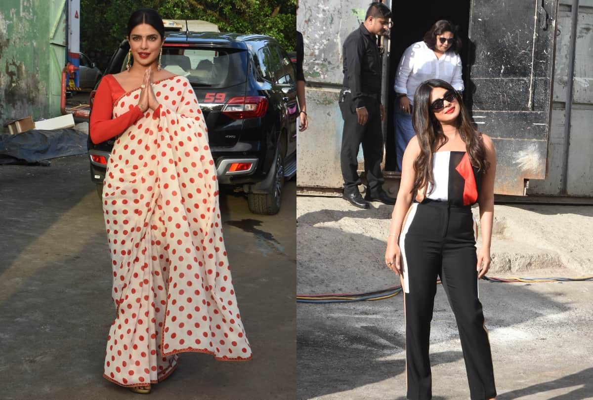 polka dot saree and casual outfit priyanka chopra in sky is pink promotion
