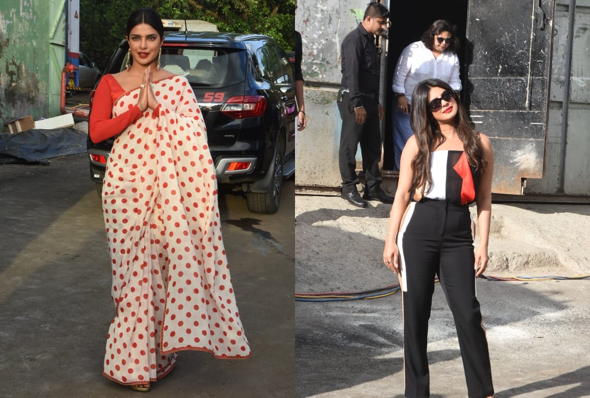polka dot saree and casual outfit priyanka chopra in sky is pink promotion