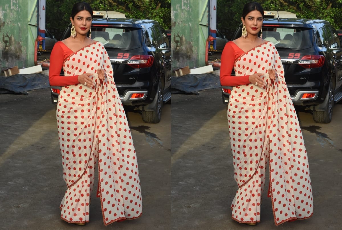 polka dot saree and casual outfit priyanka chopra in sky is pink promotion