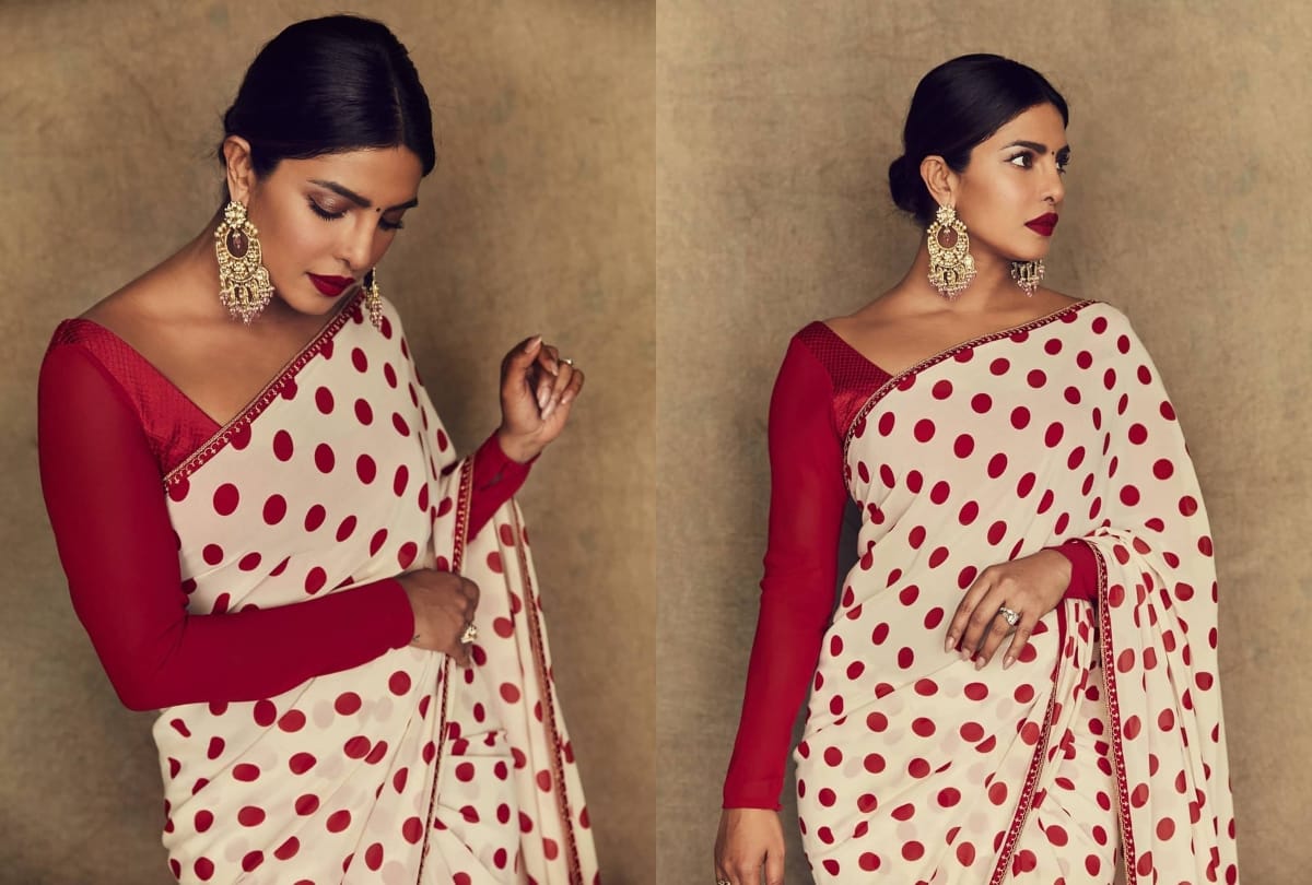 polka dot saree and casual outfit priyanka chopra in sky is pink promotion
