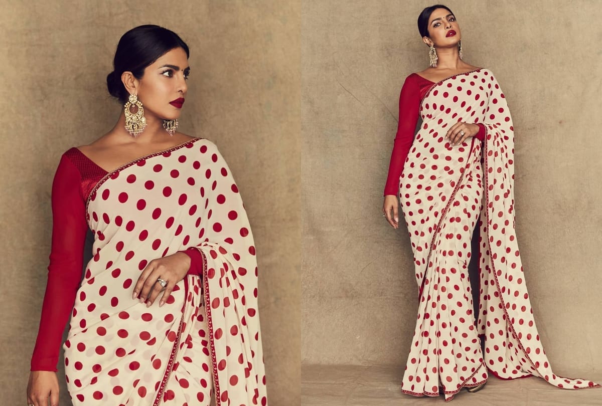 polka dot saree and casual outfit priyanka chopra in sky is pink promotion