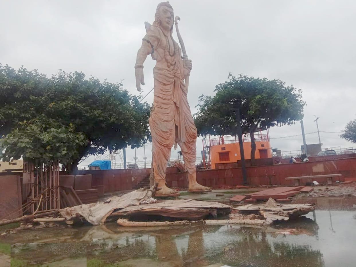 Hanuman statue collapsed in rain